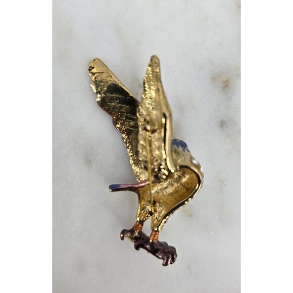 Vintage Enamel Jeweled Bird Brooch - Picture 2 of 2